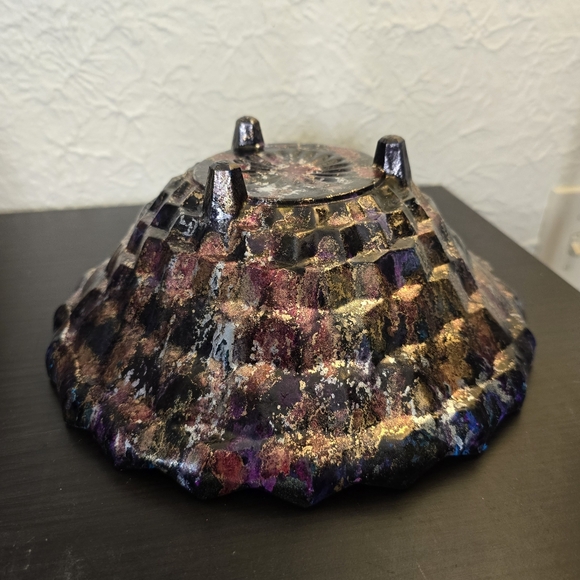 HANDCRAFTED Upcycled Glass Abstract Dish HANDPAINTED Tabletop Art Decor Bowl - Picture 7 of 17